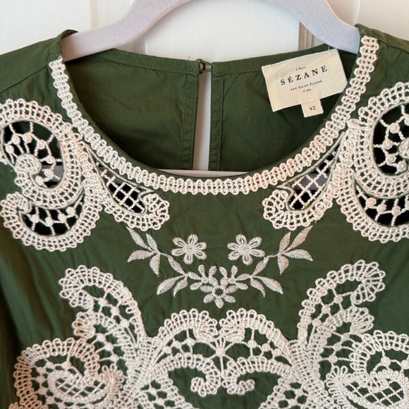 Sézane Jorden Blouse in Khaki/Ecru | Size 42 / US size 10 - Picture 4 of 11